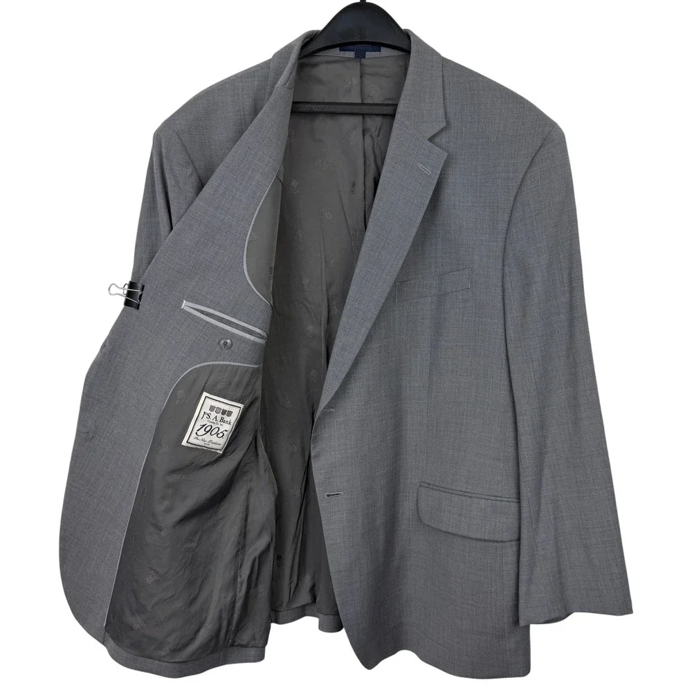 JOS A BANK 1905 52R Tailored Fit Plaid Grey‎ Wool Blend Jacket Blazer Sport Coat